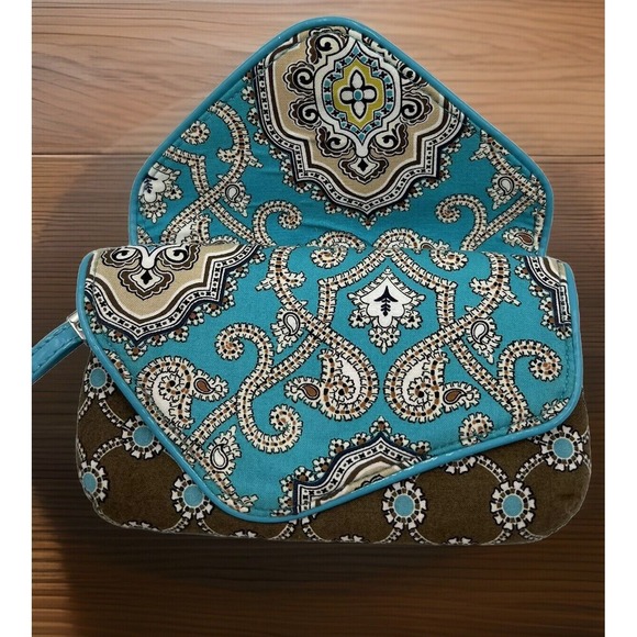 Vera Bradley Keyring Wallet teal Brown Black wristlet many compartments Classic - Picture 4 of 5
